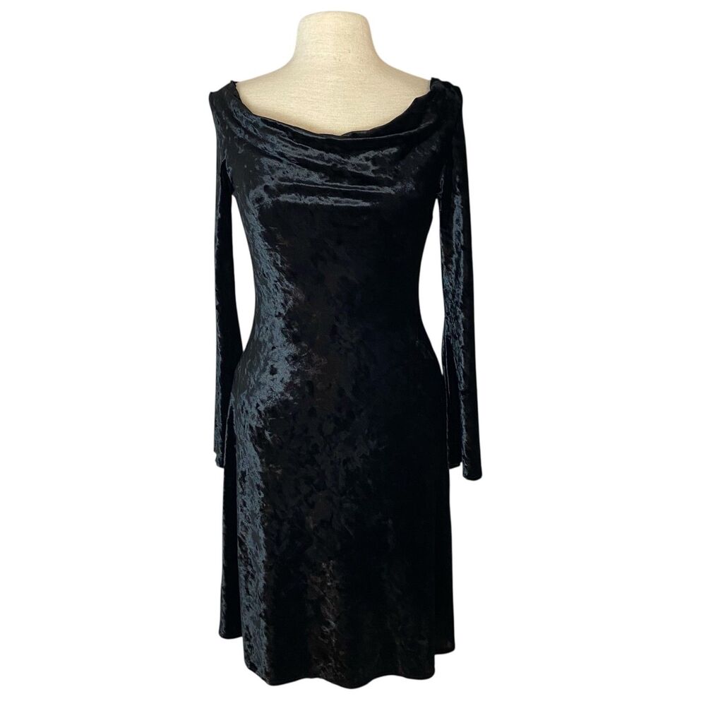 Moda International Velvet Dress Womens Sz S Black Witchy Whimigoth Mystical